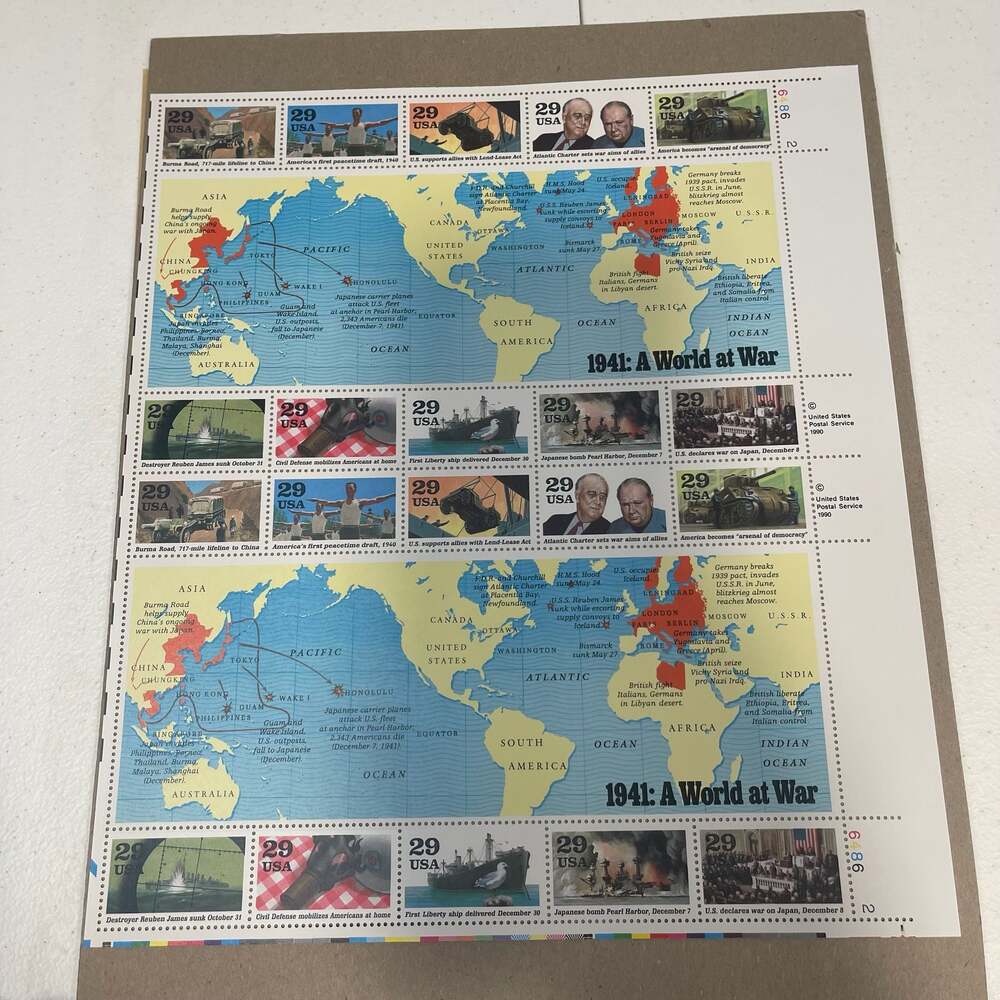 1991 WWII 50th Anniversary 1941: A World at War Stamp Sheet Scott 2559